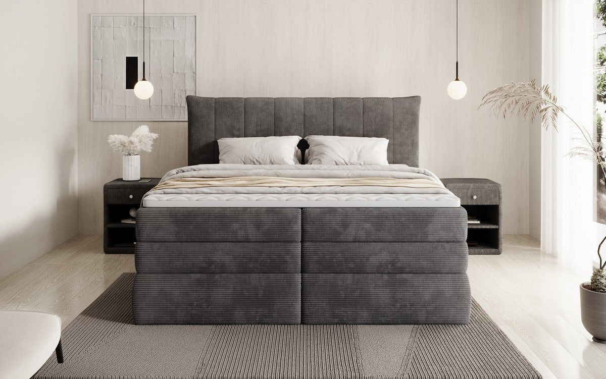 Luxuriöses Boxspringbett Stella: Cord Stoff, Integrierter Stauraum, Optimaler Schlafkomfort