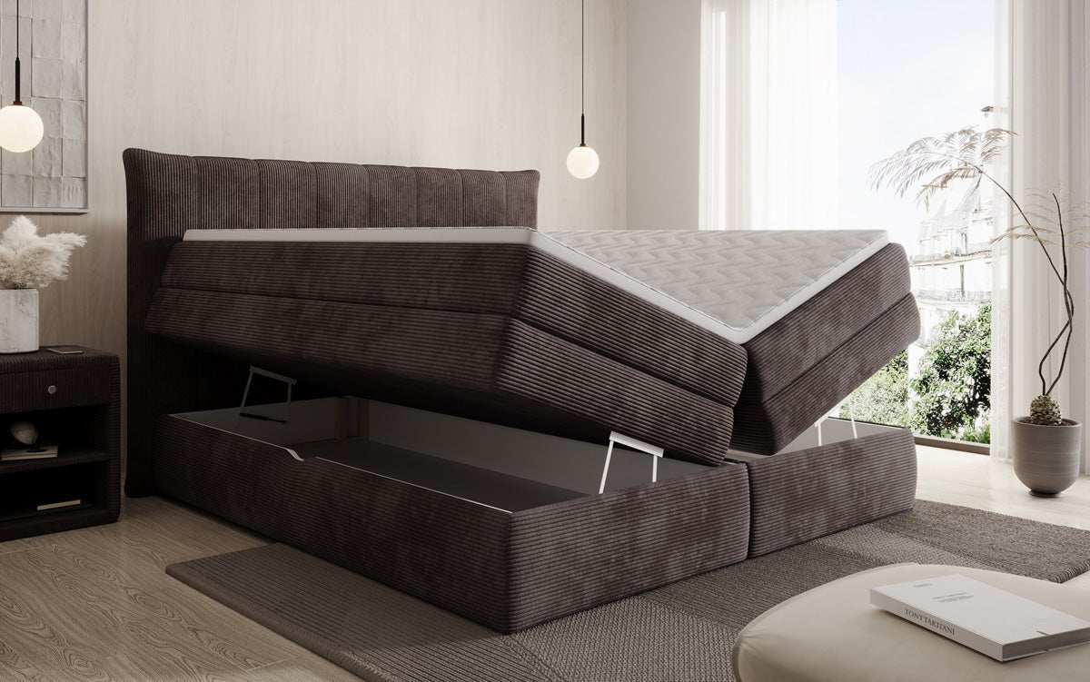 Luxuriöses Boxspringbett Stella: Cord Stoff, Integrierter Stauraum, Optimaler Schlafkomfort
