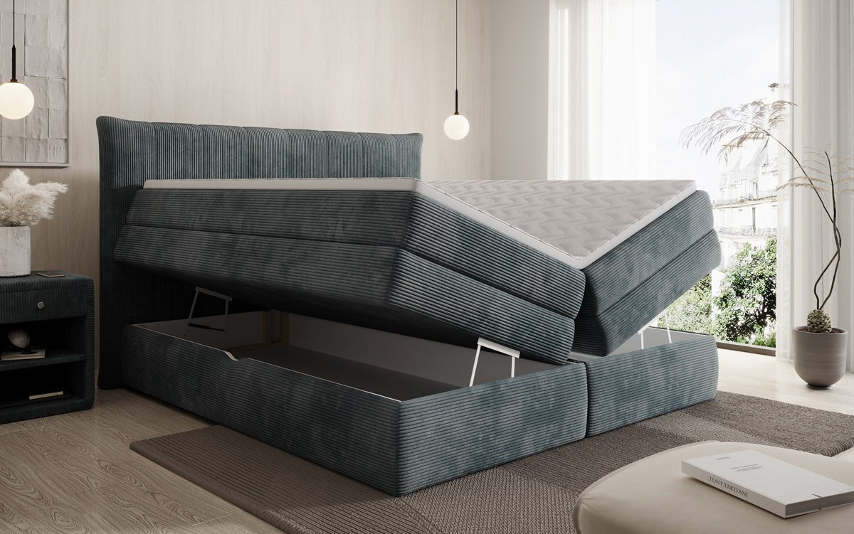 Luxuriöses Boxspringbett Stella: Cord Stoff, Integrierter Stauraum, Optimaler Schlafkomfort