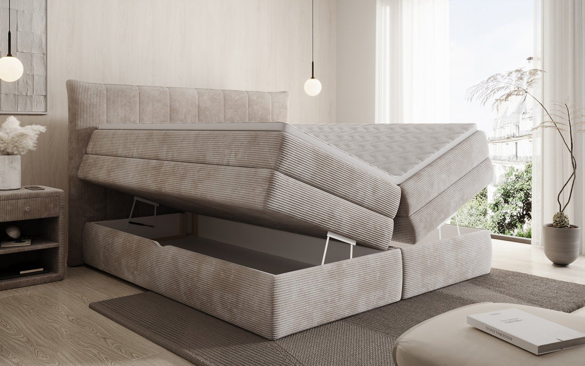 Luxuriöses Boxspringbett Stella: Cord Stoff, Integrierter Stauraum, Optimaler Schlafkomfort