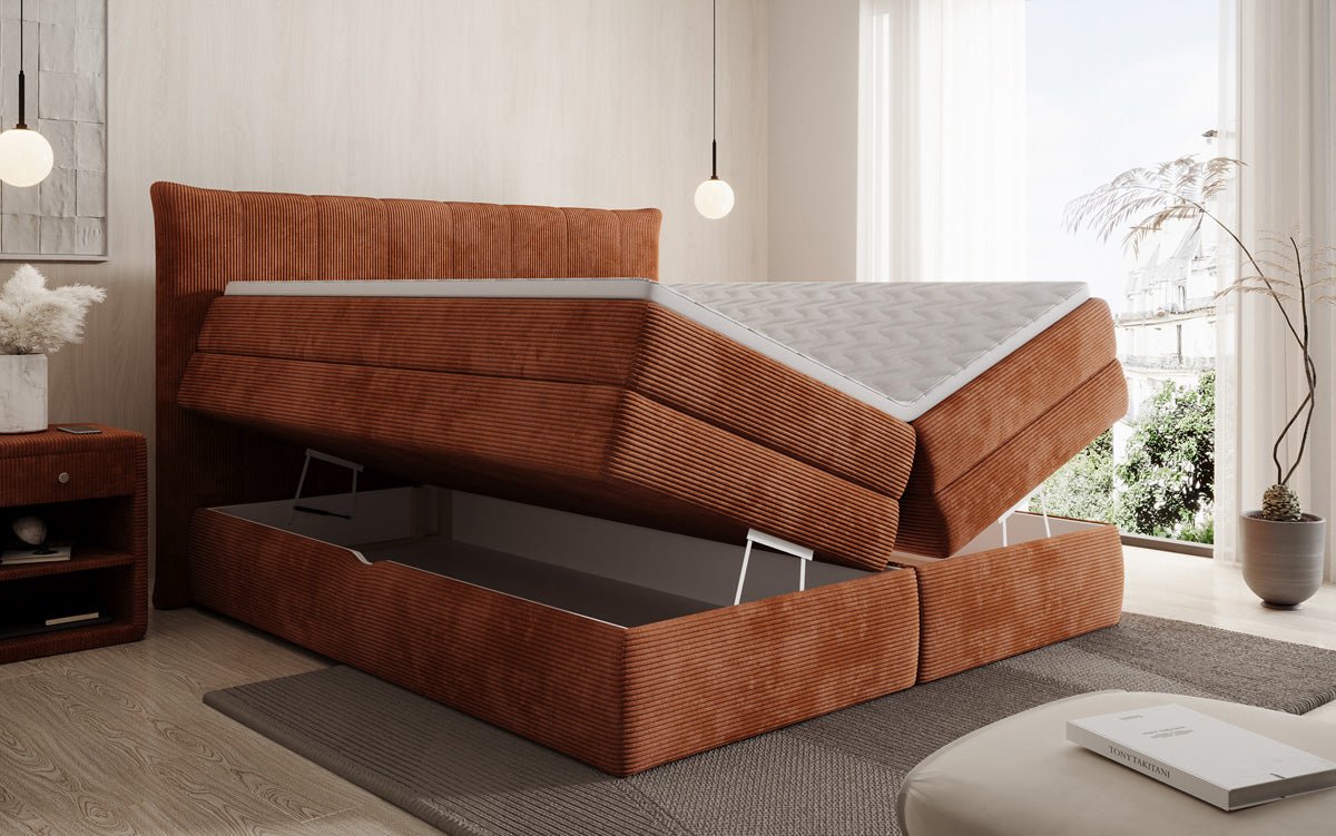 Luxuriöses Boxspringbett Stella: Cord Stoff, Integrierter Stauraum, Optimaler Schlafkomfort