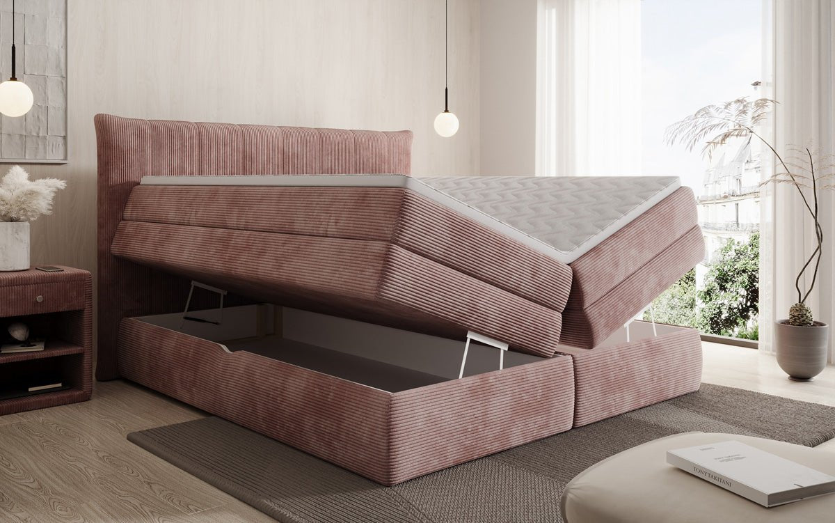 Luxuriöses Boxspringbett Stella: Cord Stoff, Integrierter Stauraum, Optimaler Schlafkomfort
