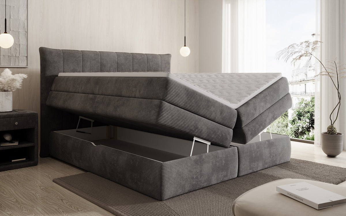 Luxuriöses Boxspringbett Stella: Cord Stoff, Integrierter Stauraum, Optimaler Schlafkomfort