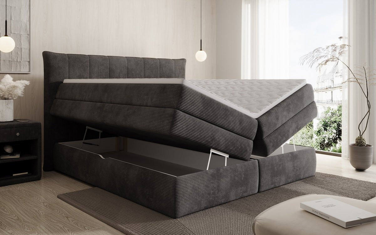 Luxuriöses Boxspringbett Stella: Cord Stoff, Integrierter Stauraum, Optimaler Schlafkomfort