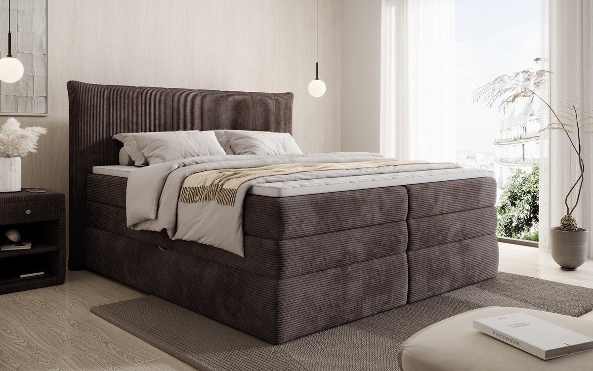 Luxuriöses Boxspringbett Stella: Cord Stoff, Integrierter Stauraum, Optimaler Schlafkomfort