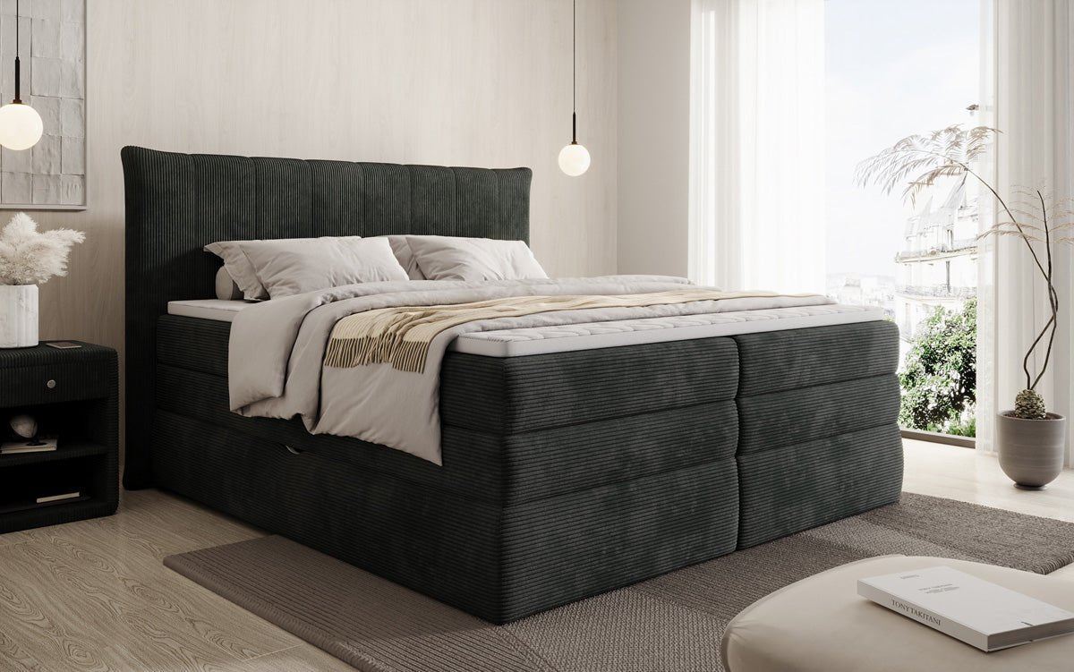 Luxuriöses Boxspringbett Stella: Cord Stoff, Integrierter Stauraum, Optimaler Schlafkomfort