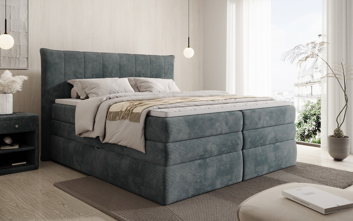 Luxuriöses Boxspringbett Stella: Cord Stoff, Integrierter Stauraum, Optimaler Schlafkomfort