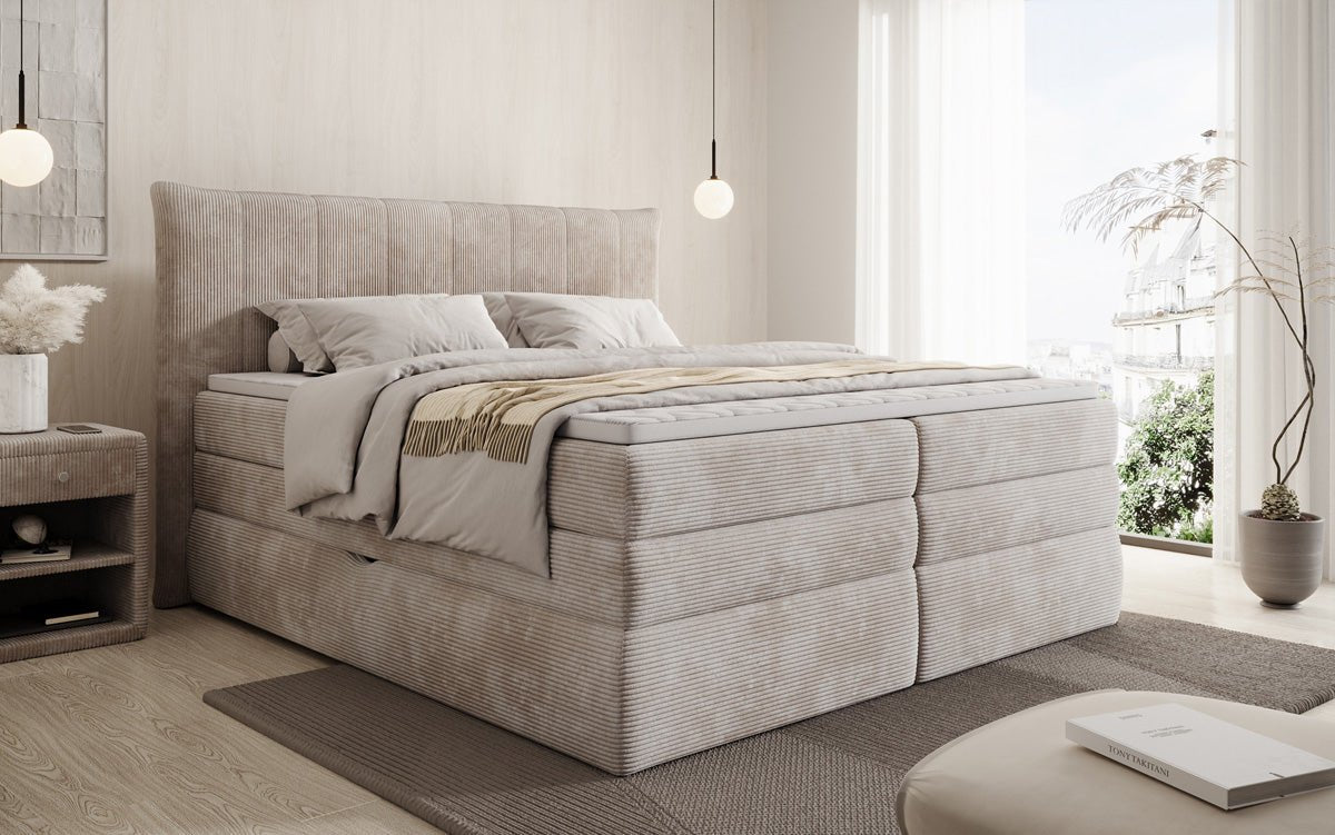Luxuriöses Boxspringbett Stella: Cord Stoff, Integrierter Stauraum, Optimaler Schlafkomfort