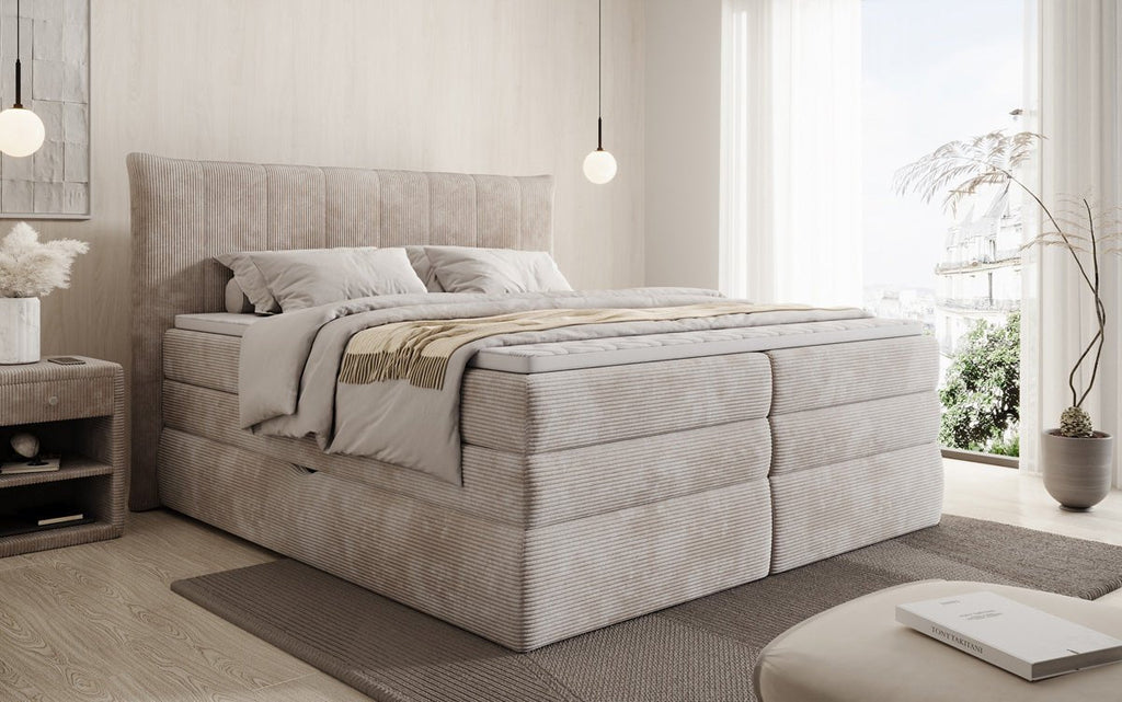 Luxuriöses Boxspringbett Stella: Cord Stoff, Integrierter Stauraum, Optimaler Schlafkomfort