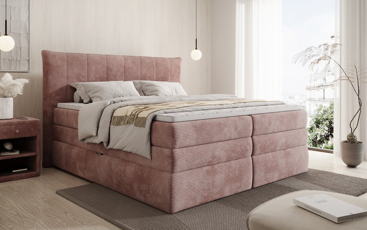Luxuriöses Boxspringbett Stella: Cord Stoff, Integrierter Stauraum, Optimaler Schlafkomfort