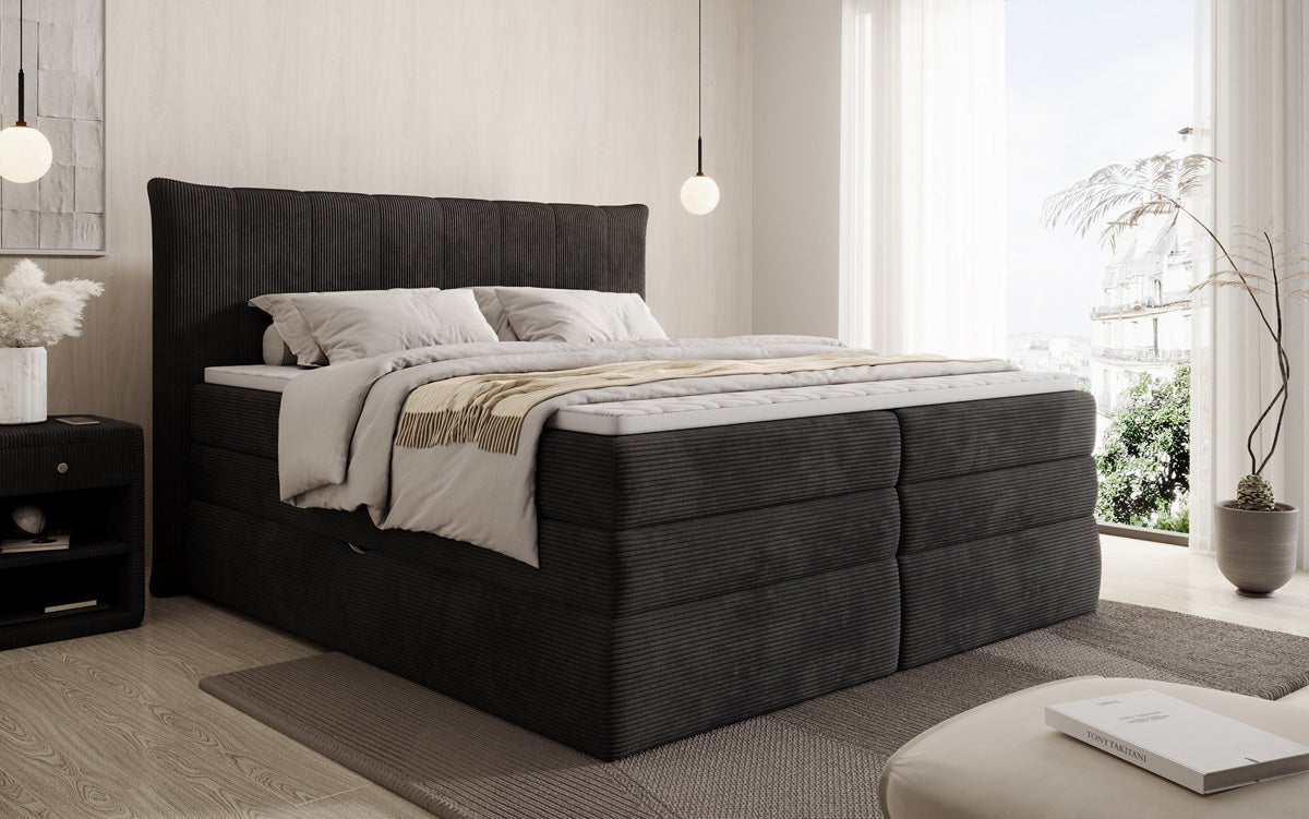Luxuriöses Boxspringbett Stella: Cord Stoff, Integrierter Stauraum, Optimaler Schlafkomfort