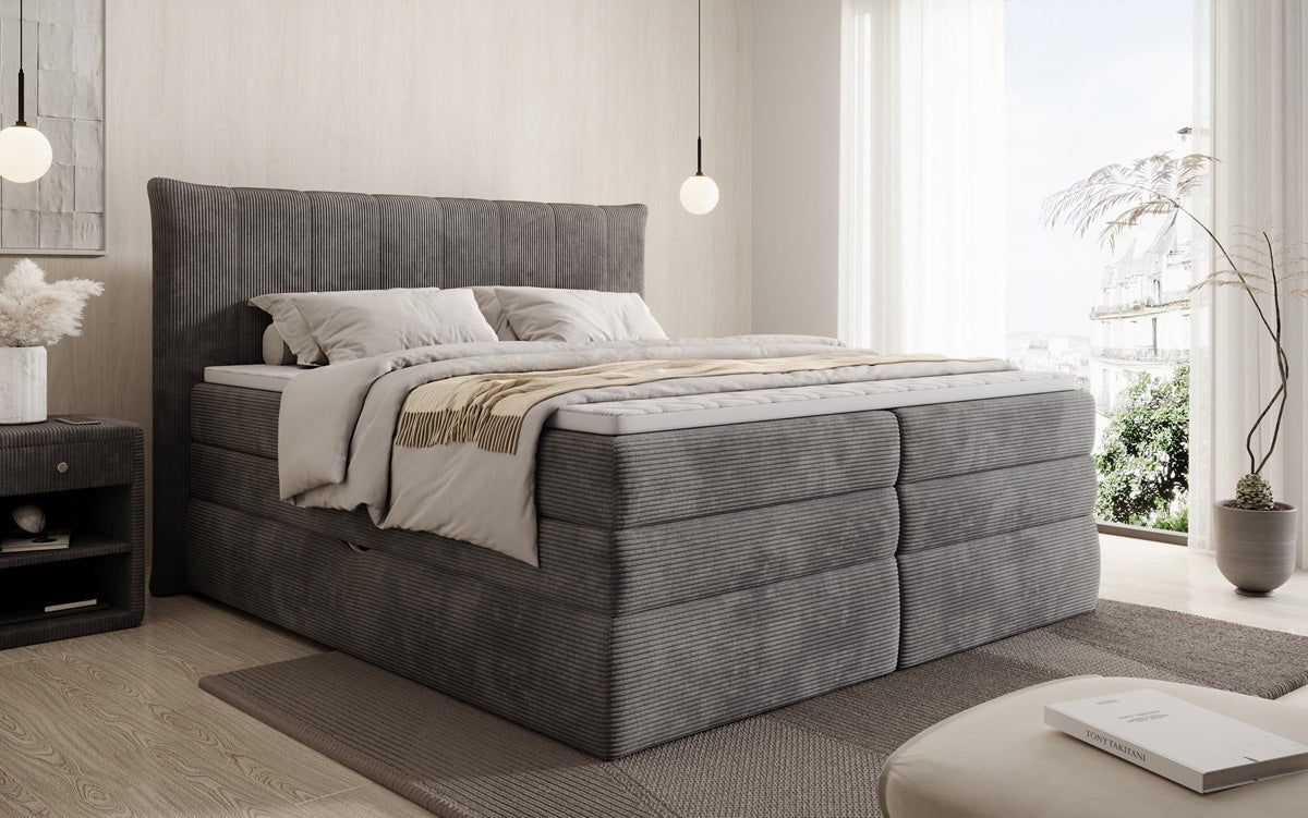 Luxuriöses Boxspringbett Stella: Cord Stoff, Integrierter Stauraum, Optimaler Schlafkomfort