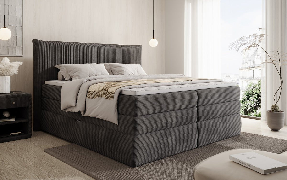 Luxuriöses Boxspringbett Stella: Cord Stoff, Integrierter Stauraum, Optimaler Schlafkomfort