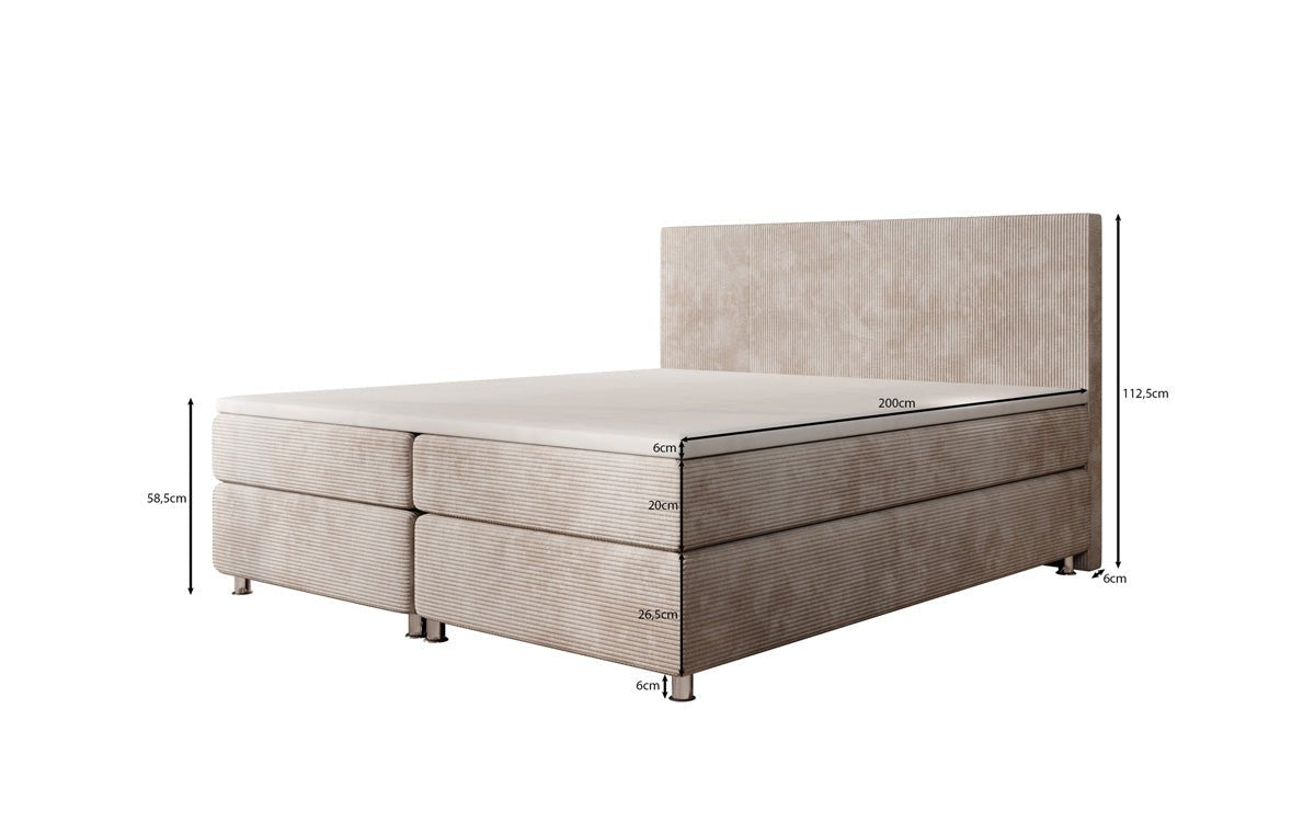 Boxspringbett Athene: Komfortabler Cordstoff, verschiedene Größen & Härtegrade für erholsamen Schlaf.
