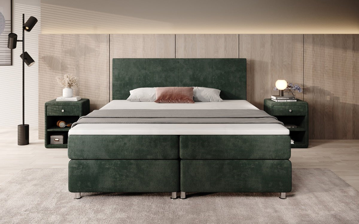 Boxspringbett Athene: Komfortabler Cordstoff, verschiedene Größen & Härtegrade für erholsamen Schlaf.