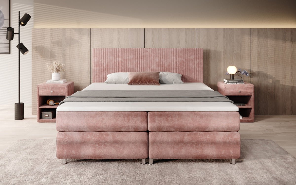 Boxspringbett Athene: Komfortabler Cordstoff, verschiedene Größen & Härtegrade für erholsamen Schlaf.