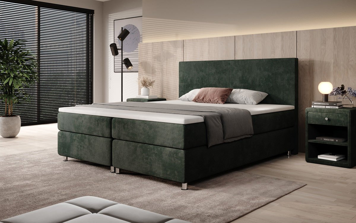 Boxspringbett Athene: Komfortabler Cordstoff, verschiedene Größen & Härtegrade für erholsamen Schlaf.