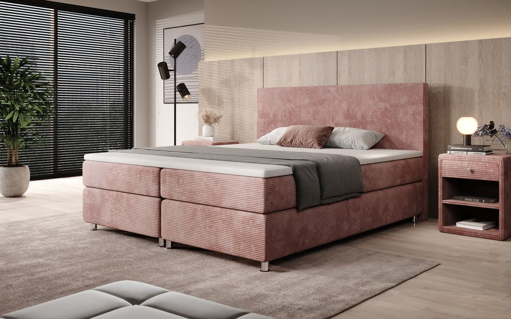 Boxspringbett Athene: Komfortabler Cordstoff, verschiedene Größen & Härtegrade für erholsamen Schlaf.