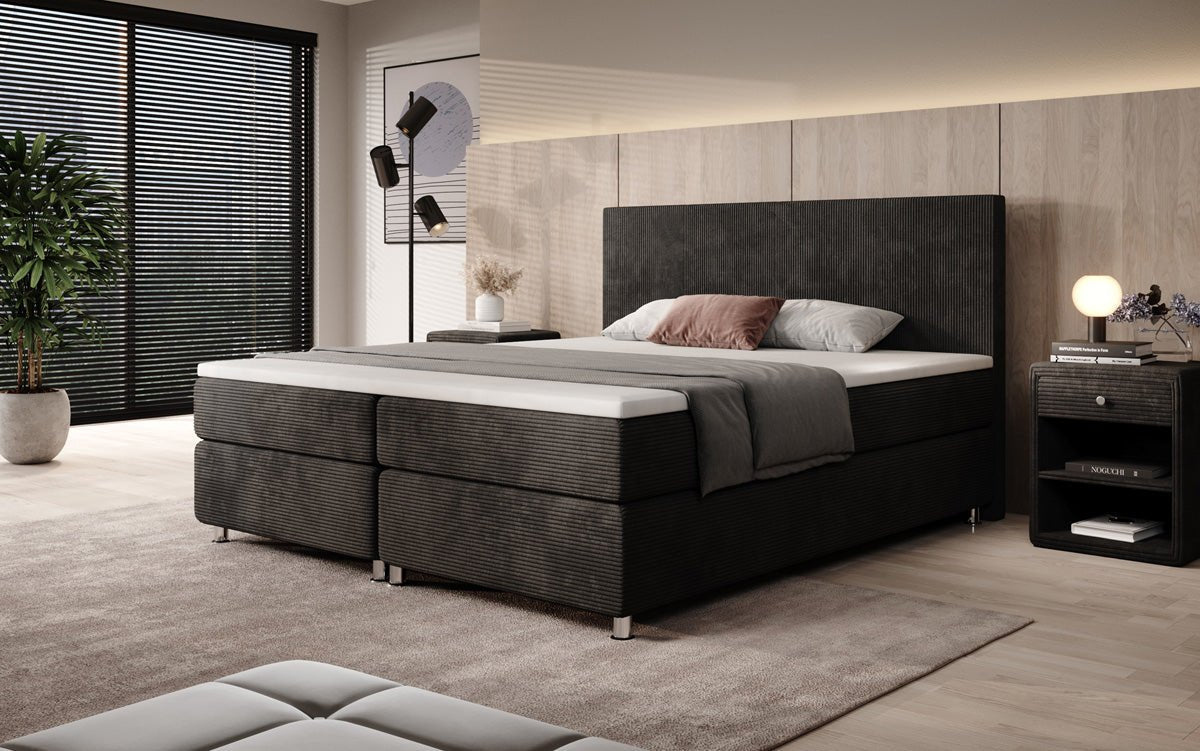 Boxspringbett Athene: Komfortabler Cordstoff, verschiedene Größen & Härtegrade für erholsamen Schlaf.