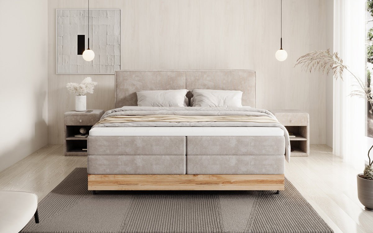 Elegantes Nero Boxspringbett: Komfort, Stauraum, LED-Beleuchtung, USB-Anschluss