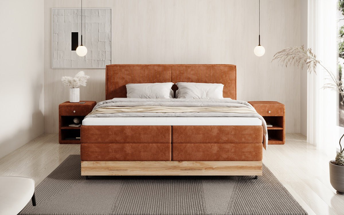 Elegantes Nero Boxspringbett: Komfort, Stauraum, LED-Beleuchtung, USB-Anschluss