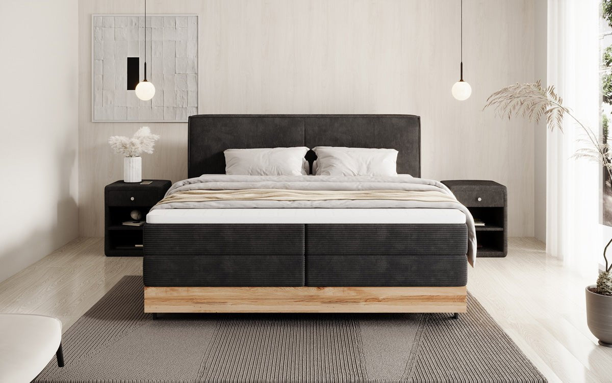 Elegantes Nero Boxspringbett: Komfort, Stauraum, LED-Beleuchtung, USB-Anschluss