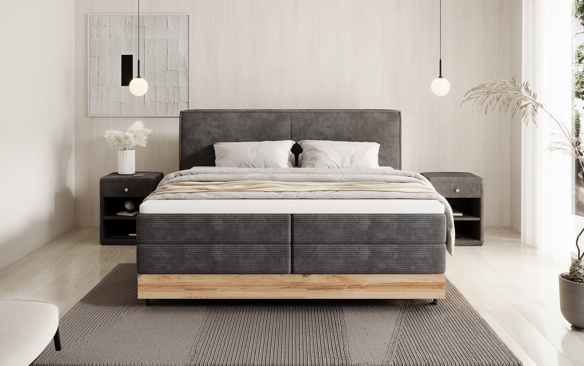 Elegantes Nero Boxspringbett: Komfort, Stauraum, LED-Beleuchtung, USB-Anschluss