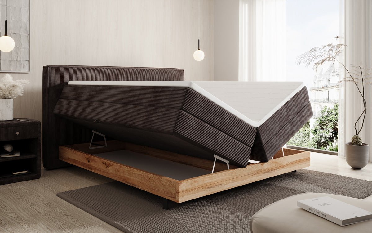 Elegantes Nero Boxspringbett: Komfort, Stauraum, LED-Beleuchtung, USB-Anschluss