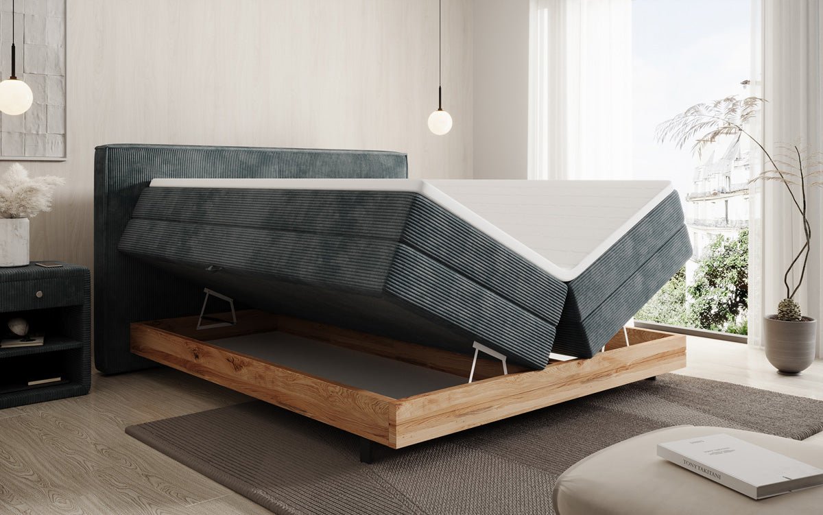 Elegantes Nero Boxspringbett: Komfort, Stauraum, LED-Beleuchtung, USB-Anschluss