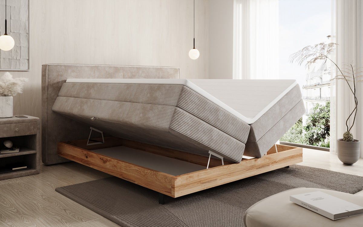 Elegantes Nero Boxspringbett: Komfort, Stauraum, LED-Beleuchtung, USB-Anschluss
