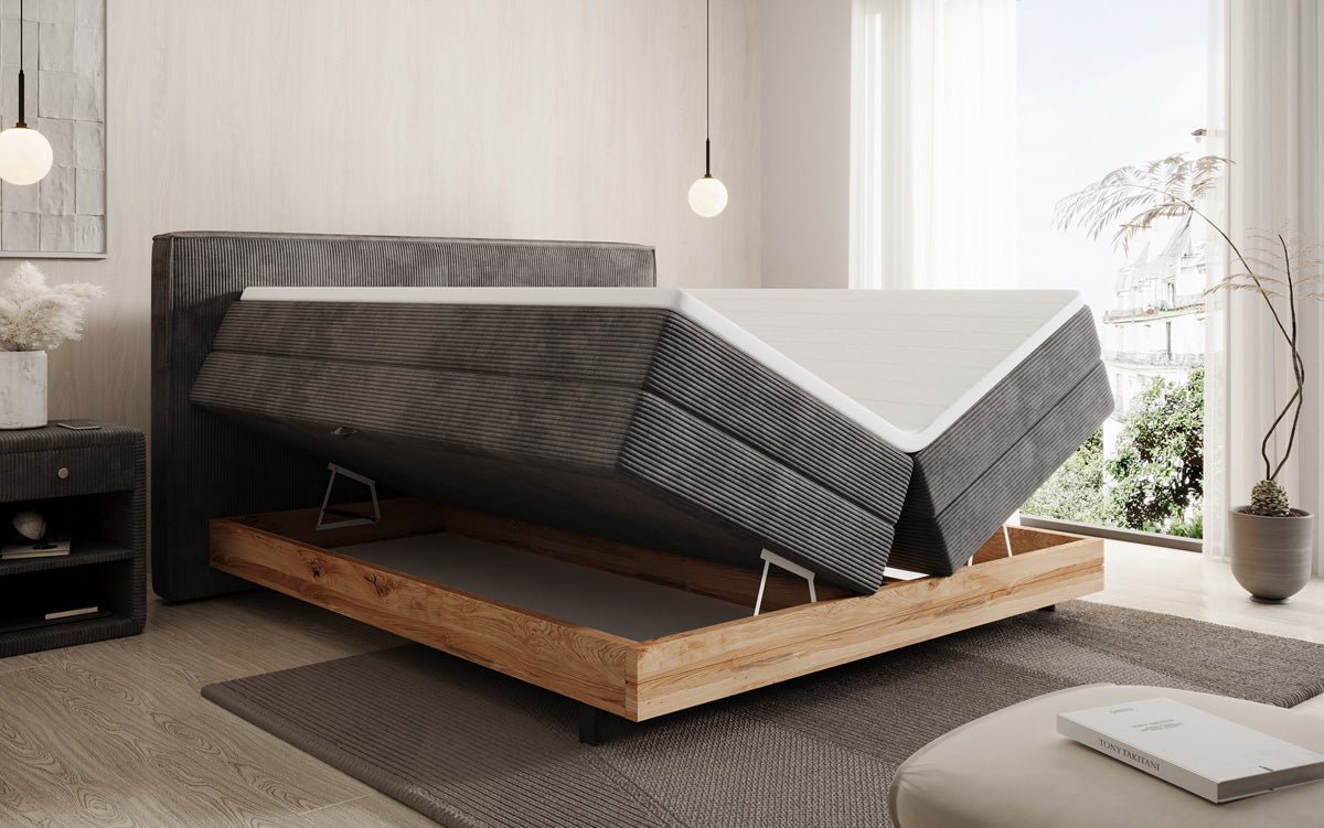Elegantes Nero Boxspringbett: Komfort, Stauraum, LED-Beleuchtung, USB-Anschluss