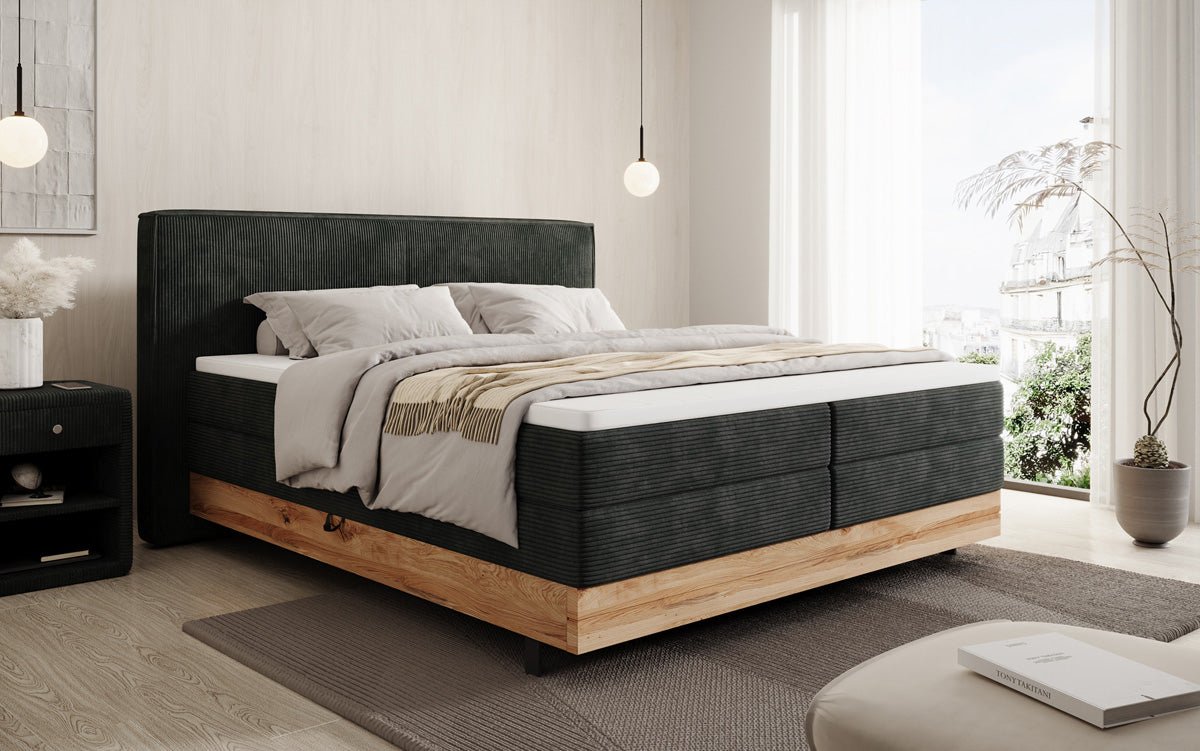 Elegantes Nero Boxspringbett: Komfort, Stauraum, LED-Beleuchtung, USB-Anschluss