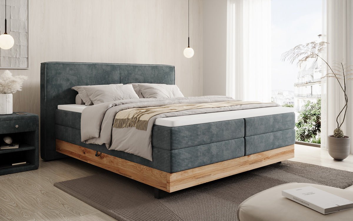 Elegantes Nero Boxspringbett: Komfort, Stauraum, LED-Beleuchtung, USB-Anschluss