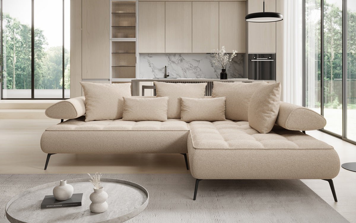 Luxuriöses Designer L-Sofa Sydney Bouclé mit Elektrischer Relaxfunktion & Stauraum