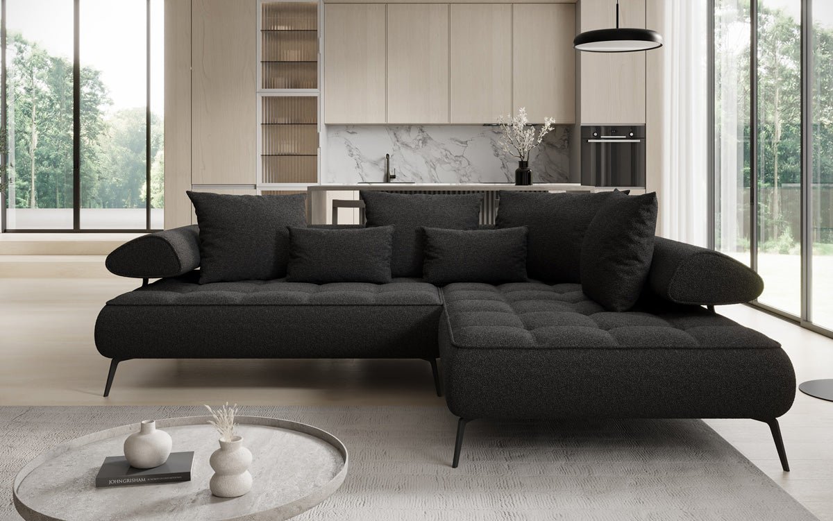 Luxuriöses Designer L-Sofa Sydney Bouclé mit Elektrischer Relaxfunktion & Stauraum
