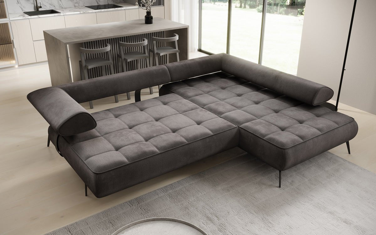Elegantes Designer L-Sofa Sydney: Elektrische Schlaffunktion, Samtbezug, Großzügiger Stauraum