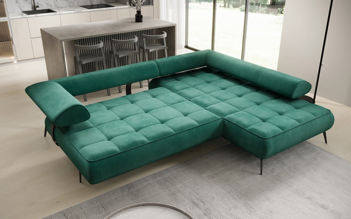 Elegantes Designer L-Sofa Sydney: Elektrische Schlaffunktion, Samtbezug, Großzügiger Stauraum