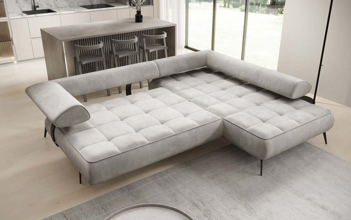 Elegantes Designer L-Sofa Sydney: Elektrische Schlaffunktion, Samtbezug, Großzügiger Stauraum