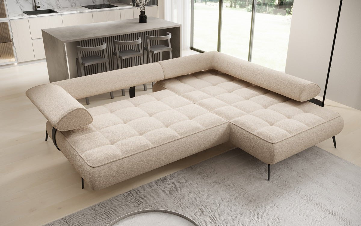 Luxuriöses Designer L-Sofa Sydney Bouclé mit Elektrischer Relaxfunktion & Stauraum