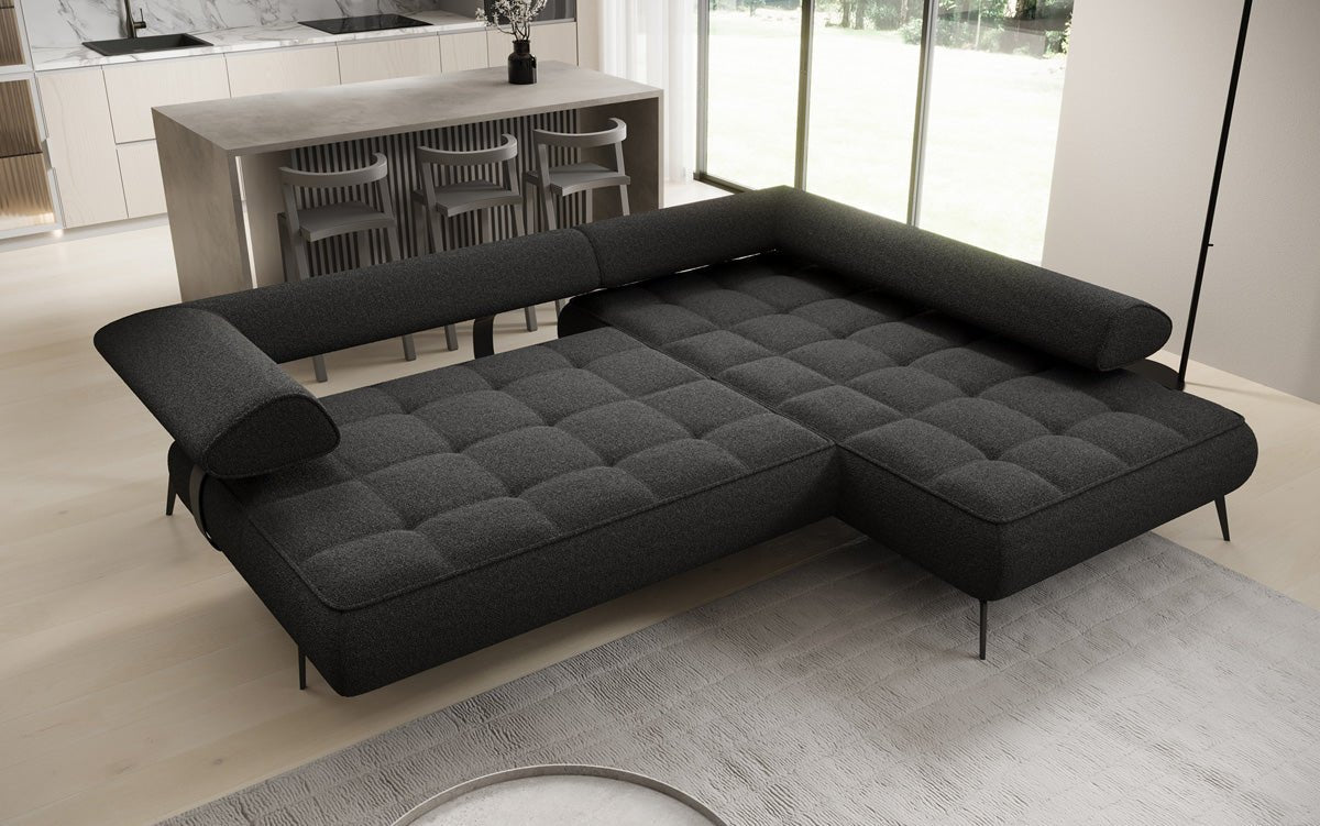 Luxuriöses Designer L-Sofa Sydney Bouclé mit Elektrischer Relaxfunktion & Stauraum