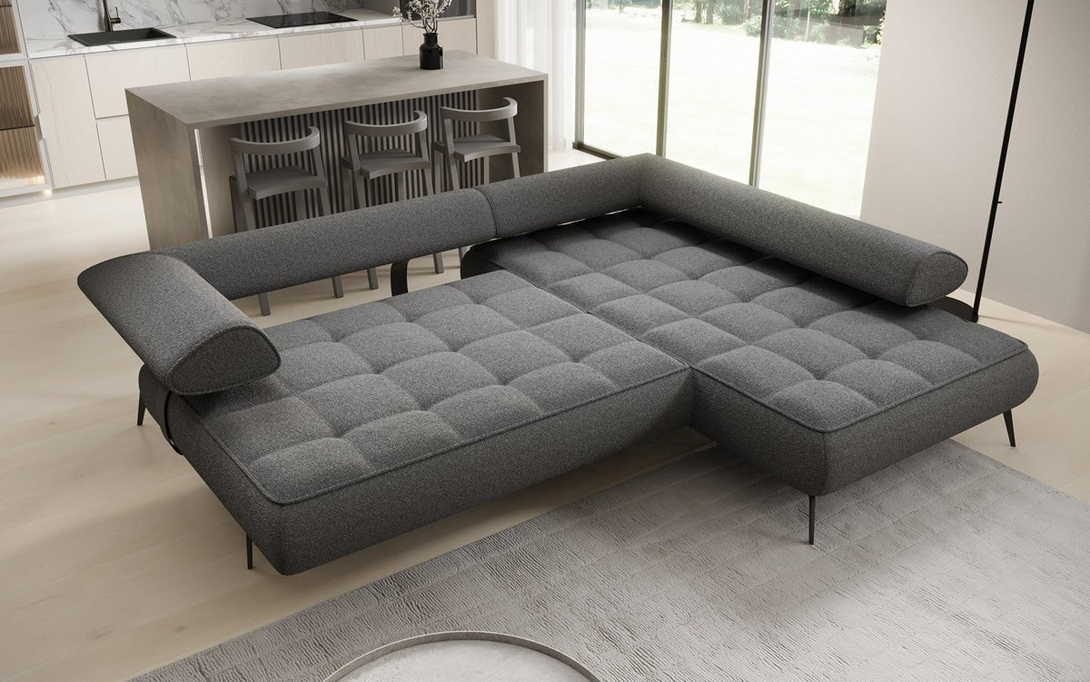 Luxuriöses Designer L-Sofa Sydney Bouclé mit Elektrischer Relaxfunktion & Stauraum