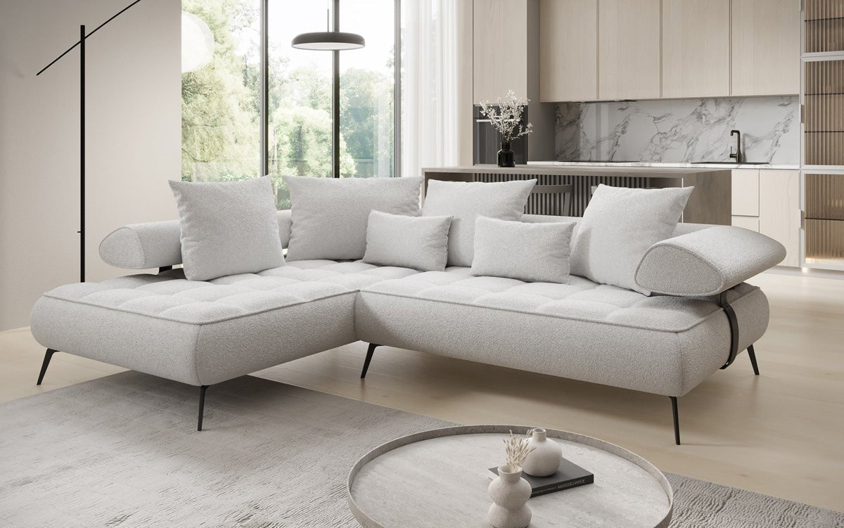 Luxuriöses Designer L-Sofa Sydney Bouclé mit Elektrischer Relaxfunktion & Stauraum
