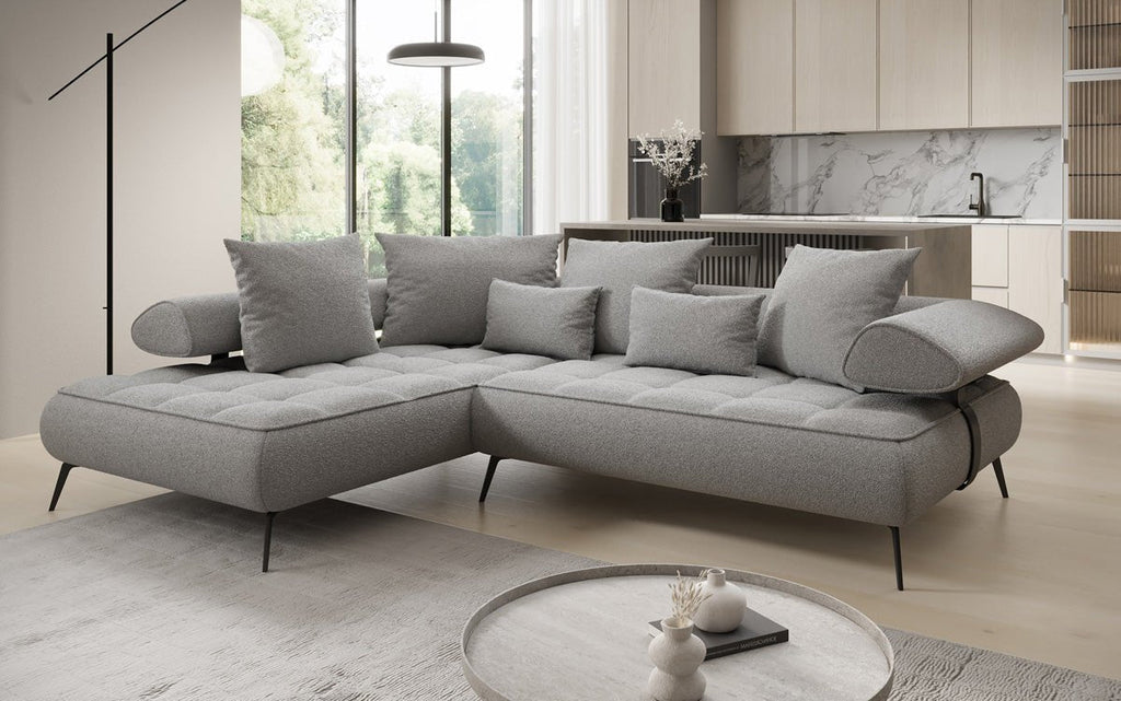 Luxuriöses Designer L-Sofa Sydney Bouclé mit Elektrischer Relaxfunktion & Stauraum