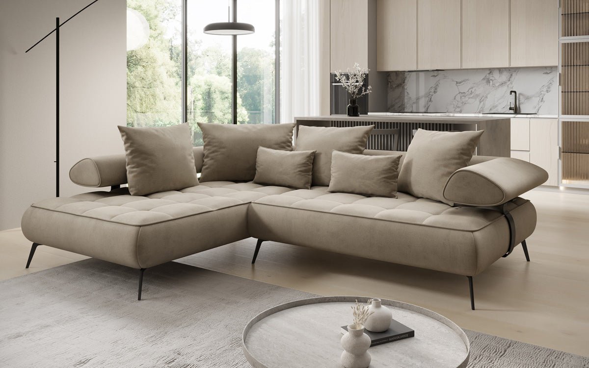 Elegantes Designer L-Sofa Sydney: Elektrische Schlaffunktion, Samtbezug, Großzügiger Stauraum
