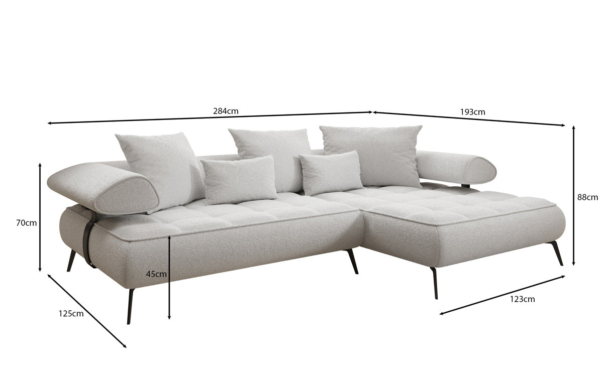 Luxus U-Sofa Sydney L mit elektrischer Schlaffunktion und Bouclé-Stoff