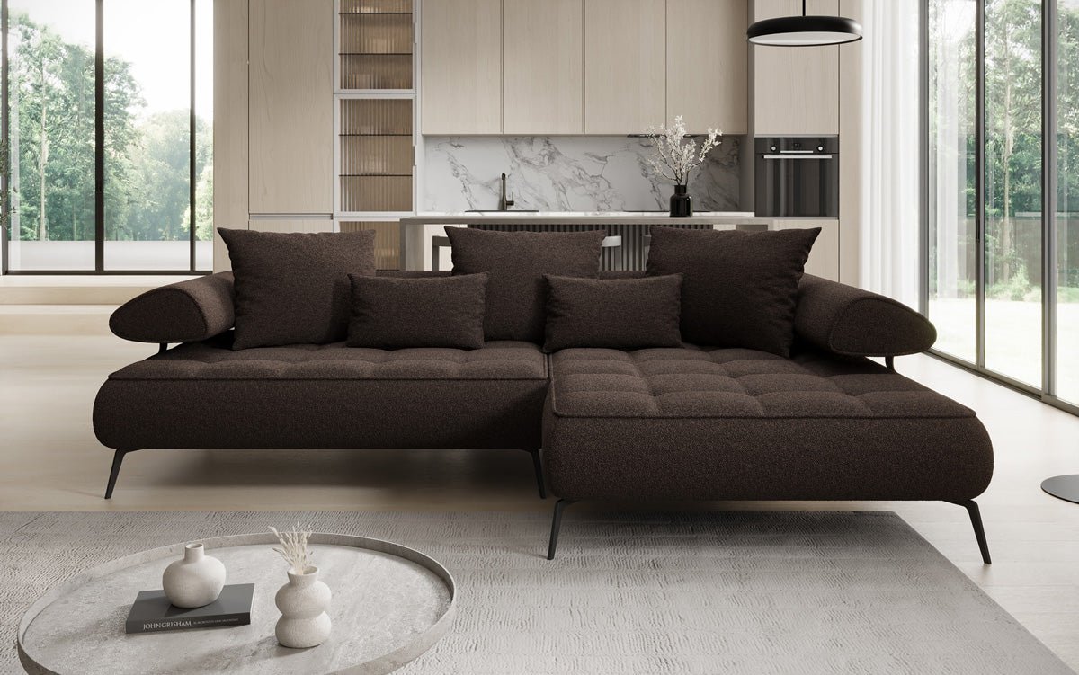 Luxus U-Sofa Sydney L mit elektrischer Schlaffunktion und Bouclé-Stoff