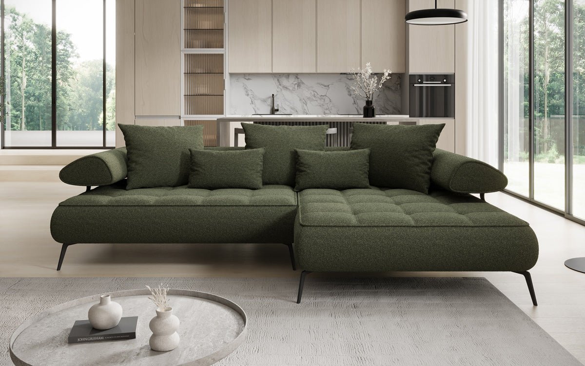 Luxus U-Sofa Sydney L mit elektrischer Schlaffunktion und Bouclé-Stoff