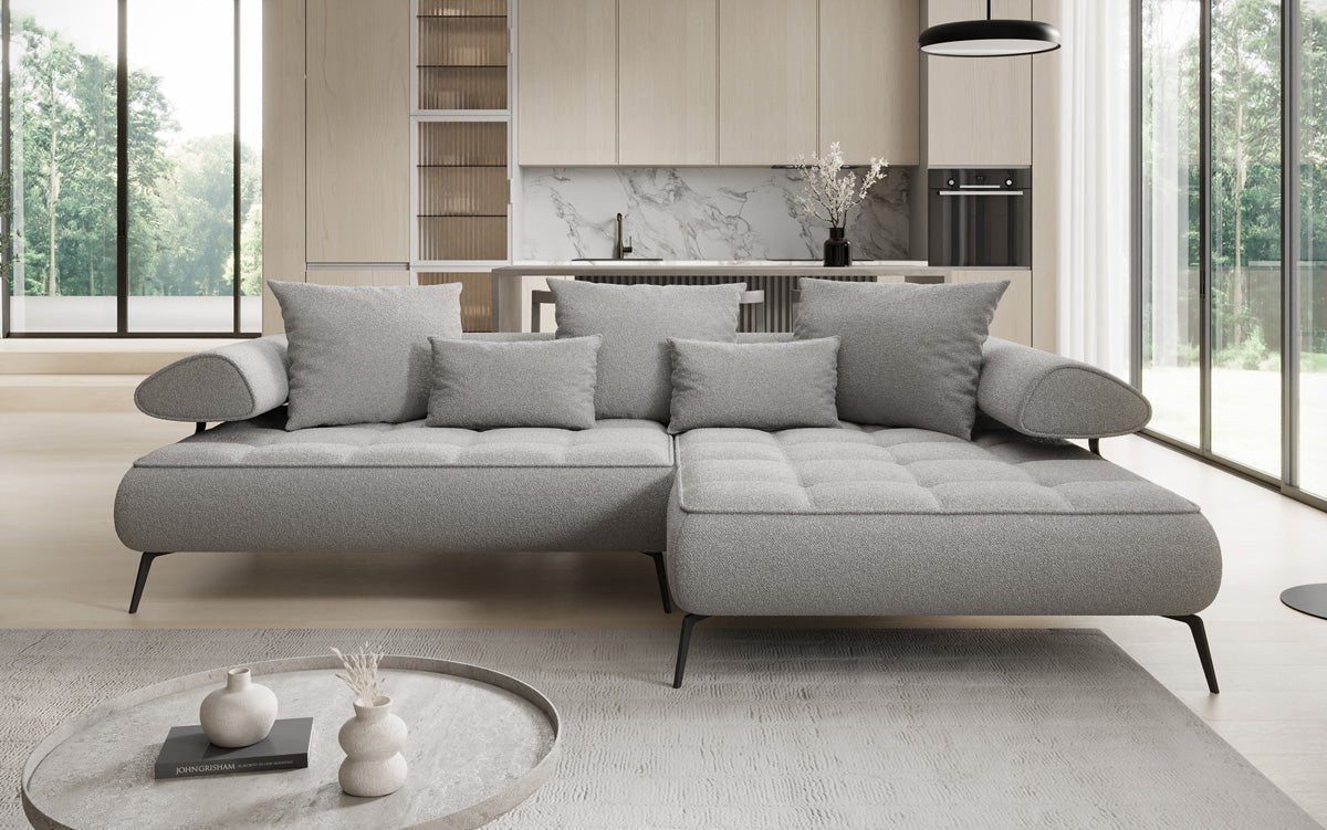 Luxus U-Sofa Sydney L mit elektrischer Schlaffunktion und Bouclé-Stoff