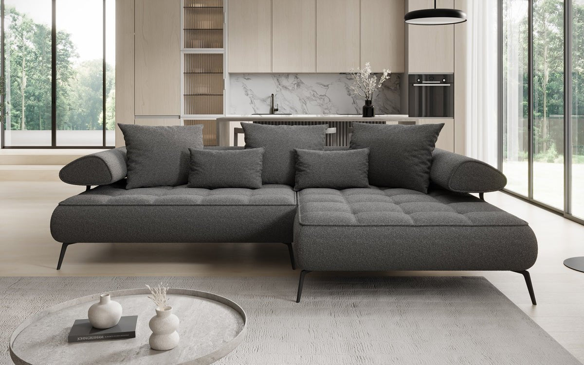 Luxus U-Sofa Sydney L mit elektrischer Schlaffunktion und Bouclé-Stoff