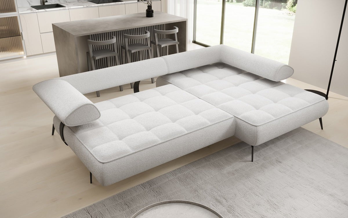 Luxus U-Sofa Sydney L mit elektrischer Schlaffunktion und Bouclé-Stoff
